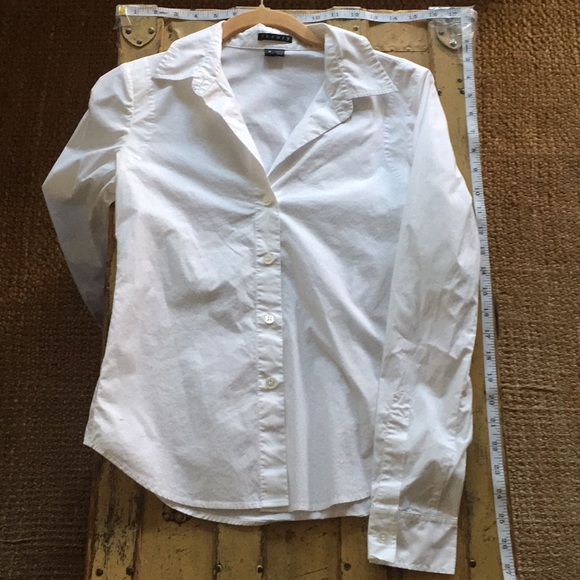THEORY WHITE FITTED BUTTON DOWN SHIRT CAREER TOP S - Picture 2 of 15